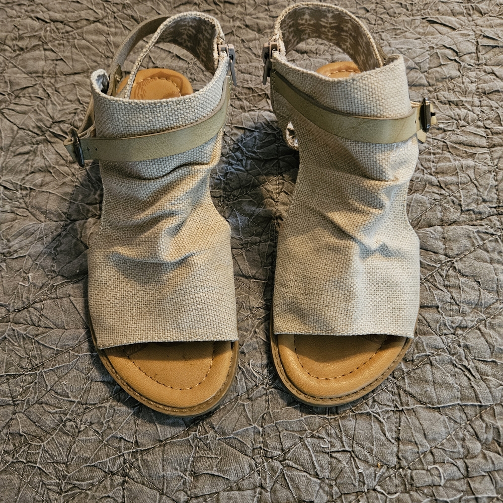Blowfish Beige Canvas Open-Toe Slingback Sandals